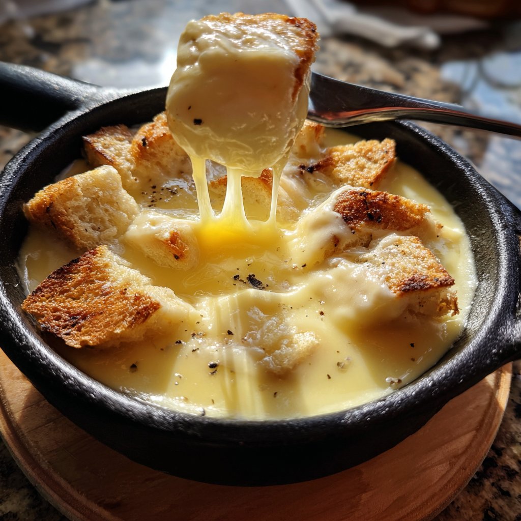 Fondue with Swiss Cheese and Garlic