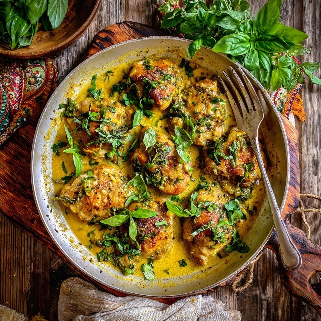 Creamy Lemon Basil Chicken Thighs