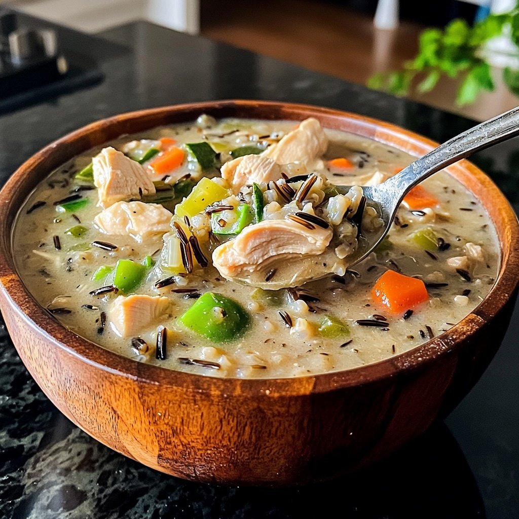 Healthy Crockpot Chicken and Wild Rice Soup