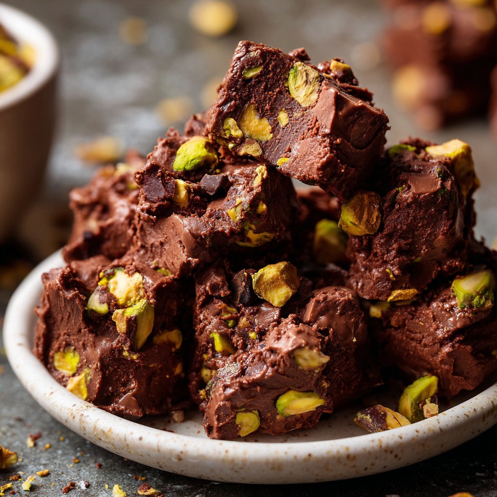 Chocolate Pistachio Fudge Bites