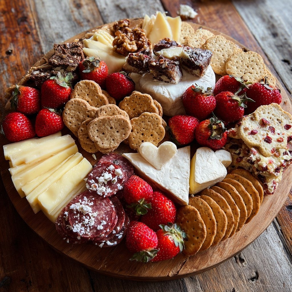 Valentines Charcuterie Board with Cheese and Fruit