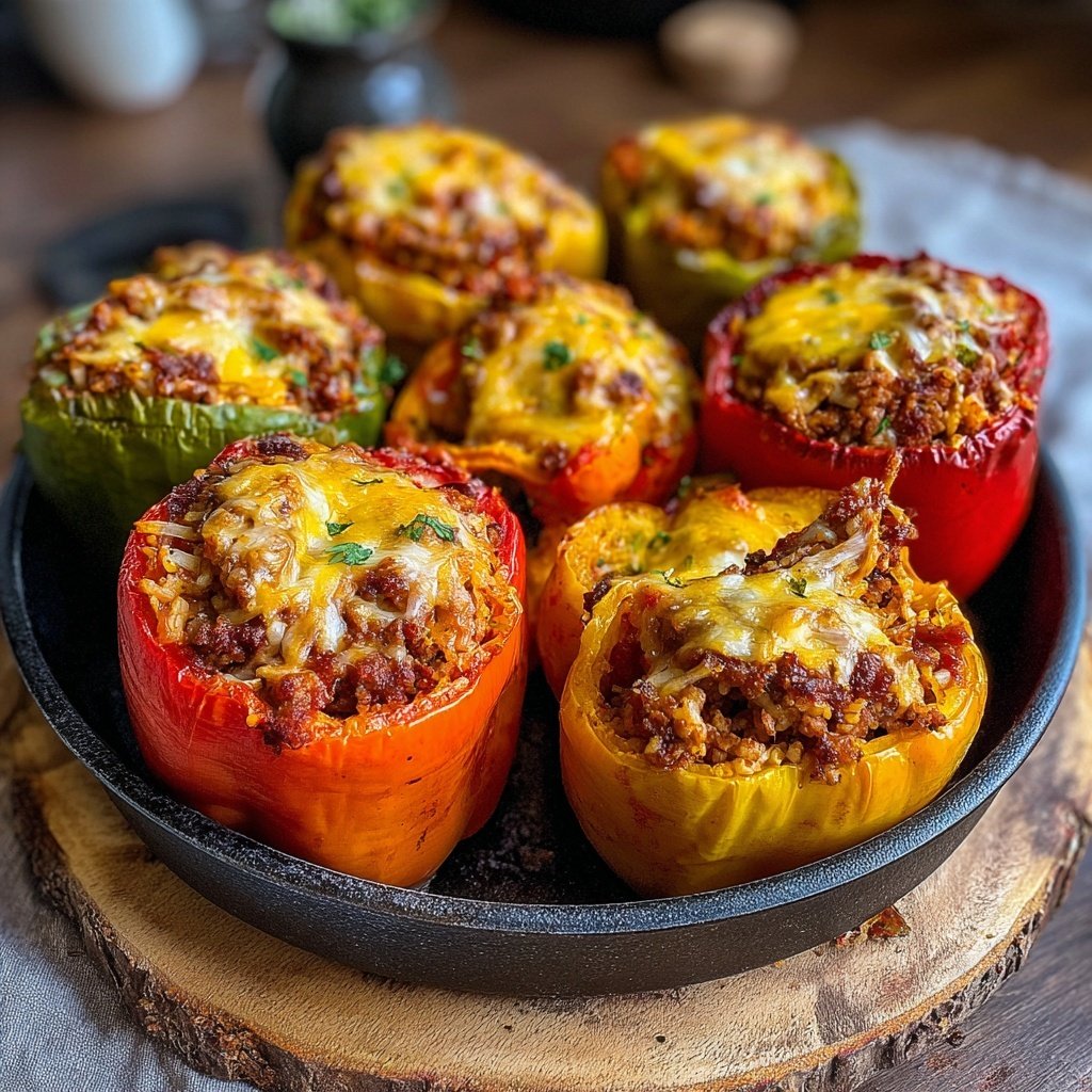 Ground Beef And Rice Stuffed Peppers