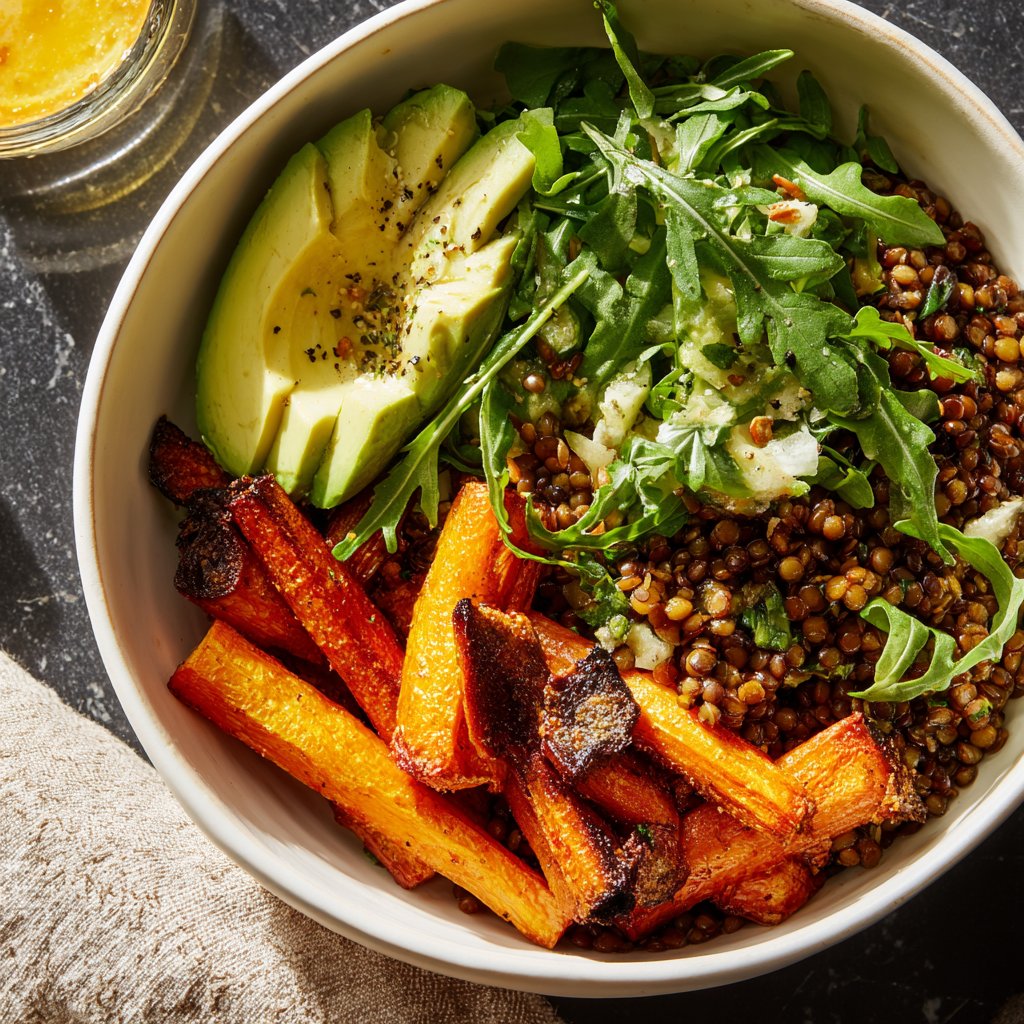 Roasted Carrot Lentil Grain Bowl