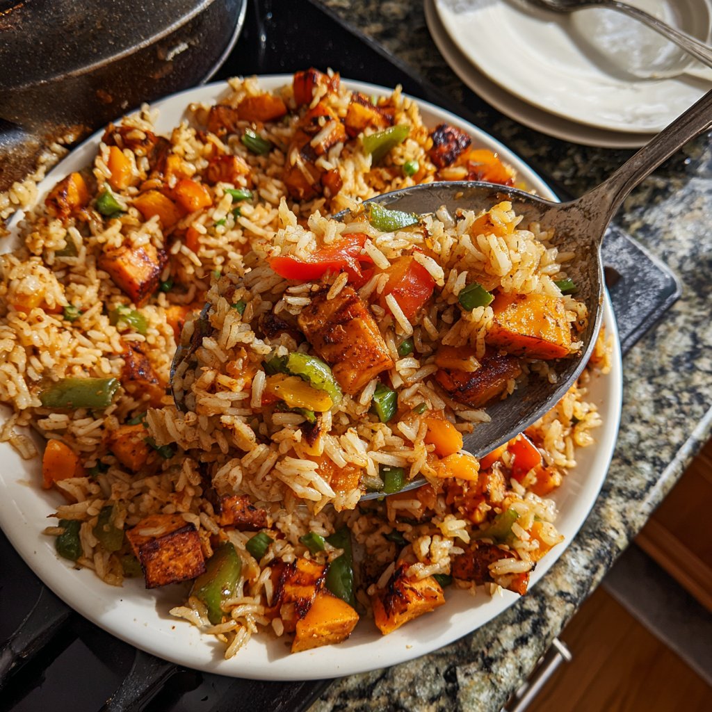 Roasted Sweet Potato Veggie Rice